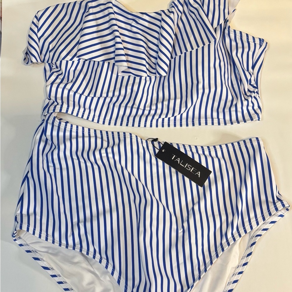 TALISEA Blue and White Striped One Shoulder Swimsuit - Picture 3 of 5